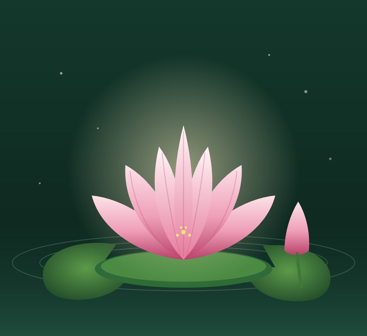 Illustrated pink lotus flower on the water